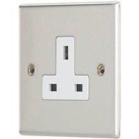 Contactum iConic 13A 1-Gang Unswitched Socket Brushed Steel with White Inserts (523RP)