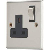 Contactum Iconic 13A 1-Gang DP Switched Socket Outlet Brushed Steel with Black Inserts (245RR)