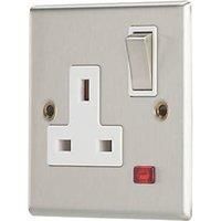 Contactum Iconic 13A 1-Gang DP Switched Socket Outlet Brushed Steel with Neon with White Inserts (927RP)