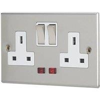 Contactum Iconic 13A 2-Gang DP Switched Socket Outlet Brushed Steel with Neon with White Inserts (467RP)