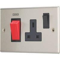 Contactum iConic 45A 2-Gang DP Cooker Switch & 13A DP Switched Socket Brushed Steel with Black Inserts (253RR)