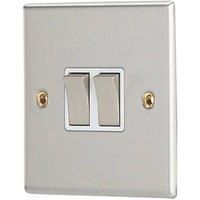 Contactum iConic 10AX 2-Gang 2-Way Light Switch Brushed Steel with White Inserts (611RR)