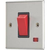 Contactum iConic 45A 1-Gang DP Control Switch Brushed Steel with Neon with Black Inserts (125RR)