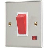 Contactum iConic 45A 1-Gang DP Control Switch Brushed Steel with Neon with White Inserts (221RP)