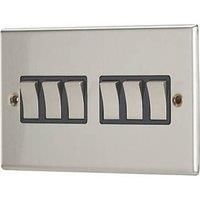 Contactum iConic 10AX 6-Gang 2-Way Light Switch Brushed Steel with Black Inserts (629RP)