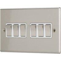 Contactum iConic 10AX 6-Gang 2-Way Light Switch Brushed Steel with White Inserts (724RK)