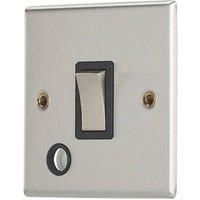 Contactum iConic 20A 1-Gang DP Control Switch & Flex Outlet Brushed Steel with Black Inserts (665RR)