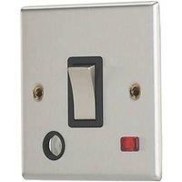 Contactum iConic 20A 1-Gang DP Control Switch & Flex Outlet Brushed Steel with Neon with Black Inserts (400RP)