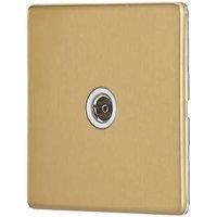 Contactum Lyric 1-Gang Female Coaxial TV Socket Brushed Brass with White Inserts (361RR)