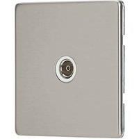 Contactum Lyric 1-Gang Female Coaxial TV Socket Brushed Steel with White Inserts (328RK)