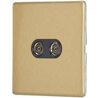 Contactum Lyric 2-Gang Female Coaxial TV Socket Brushed Brass with Black Inserts (266RK)