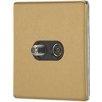 Contactum Lyric 2-Gang Coaxial TV & F-Type Satellite Socket Brushed Brass with Black Inserts (422RK)