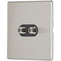 Contactum Lyric 2-Gang F-Type Satellite Socket Brushed Steel with Black Inserts (665RP)