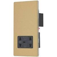 Contactum Lyric 2-Gang Dual Voltage Shaver Socket 115 - 230V Brushed Brass with Black Inserts (925RP)