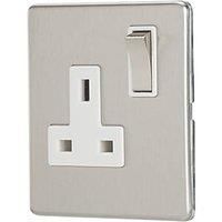 Contactum Lyric 13A 1-Gang DP Switched Socket Outlet Brushed Steel with White Inserts (112RP)