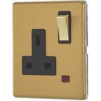 Contactum Lyric 13A 1-Gang DP Switched Socket Outlet Brushed Brass with Neon with Black Inserts (176RP)