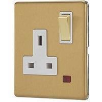 Contactum Lyric 13A 1-Gang DP Switched Socket Outlet Brushed Brass with Neon with White Inserts (293RP)