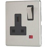 Contactum Lyric 13A 1-Gang DP Switched Socket Outlet Brushed Steel with Neon with Black Inserts (830RP)
