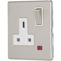 Contactum Lyric 13A 1-Gang DP Switched Socket Outlet Brushed Steel with Neon with White Inserts (204RP)