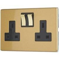 Contactum Lyric 13A 2-Gang DP Switched Socket Outlet Brushed Brass with Black Inserts (499RK)