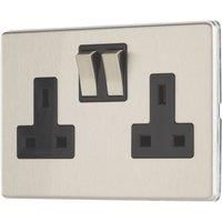 Contactum Lyric 13A 2-Gang DP Switched Socket Outlet Brushed Steel with Black Inserts (196RR)