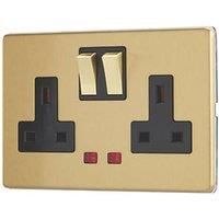 Contactum Lyric 13A 2-Gang DP Switched Socket Outlet Brushed Brass with Neon with Black Inserts (223RR)