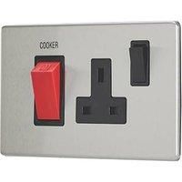 Contactum Lyric 45A 2-Gang DP Cooker Switch & 13A DP Switched Socket Brushed Steel with Black Inserts (856RK)