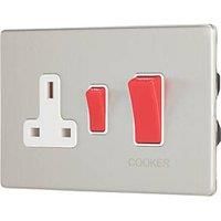 Contactum Lyric 45A 2-Gang DP Cooker Switch & 13A DP Switched Socket Brushed Steel with White Inserts (329RP)