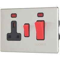 Contactum Lyric 45A 2-Gang DP Cooker Switch & 13A DP Switched Socket Brushed Steel with Neon with Black Inserts (640RP)