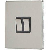 Contactum Lyric 10AX 2-Gang 2-Way Light Switch Brushed Steel with Black Inserts (116RP)