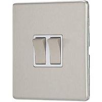 Contactum Lyric 10AX 2-Gang 2-Way Light Switch Brushed Steel with White Inserts (794RP)
