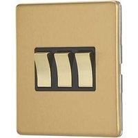 Contactum Lyric 10AX 3-Gang 2-Way Light Switch Brushed Brass with Black Inserts (709RP)