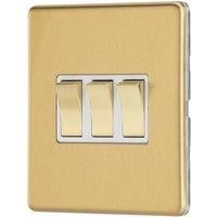Contactum Lyric 10AX 3-Gang 2-Way Light Switch Brushed Brass with White Inserts (297RP)