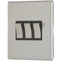 Contactum Lyric 10AX 3-Gang 2-Way Light Switch Brushed Steel with Black Inserts (604RP)