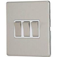 Contactum Lyric 10AX 3-Gang 2-Way Light Switch Brushed Steel with White Inserts (253RP)