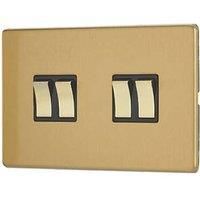 Contactum Lyric 10AX 4-Gang 2-Way Light Switch Brushed Brass with Black Inserts (180RP)
