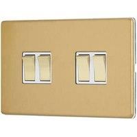 Contactum Lyric 10AX 4-Gang 2-Way Light Switch Brushed Brass with White Inserts (192RP)