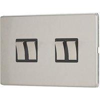 Contactum Lyric 10AX 4-Gang 2-Way Light Switch Brushed Steel with Black Inserts (918RP)