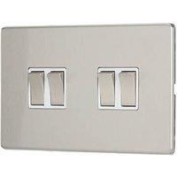 Contactum Lyric 10AX 4-Gang 2-Way Light Switch Brushed Steel with White Inserts (380RR)
