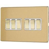Contactum Lyric 10AX 6-Gang 2-Way Light Switch Brushed Brass with White Inserts (337RP)