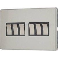 Contactum Lyric 10AX 6-Gang 2-Way Light Switch Brushed Steel with Black Inserts (158RK)