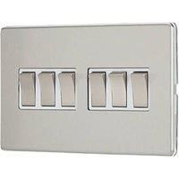 Contactum Lyric 10AX 6-Gang 2-Way Light Switch Brushed Steel with White Inserts (831RP)
