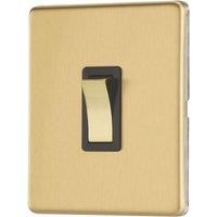 Contactum Lyric 20A 1-Gang DP Control Switch Brushed Brass with Black Inserts (985RP)