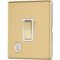 Contactum Lyric 20A 1-Gang DP Control Switch & Flex Outlet Brushed Brass with White Inserts (966RP)