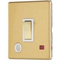 Contactum Lyric 20A 1-Gang DP Control Switch & Flex Outlet Brushed Brass with Neon with White Inserts (201RP)