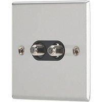 Contactum iConic 2-Gang F-Type Satellite Socket Brushed Steel with Black Inserts (345RP)