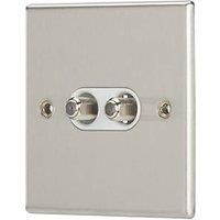 Contactum iConic 2-Gang F-Type Satellite Socket Brushed Steel with White Inserts (322RP)
