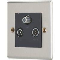 Contactum iConic 1-Gang Coaxial TV / FM & Satellite Socket Brushed Steel with Black Inserts (154RP)