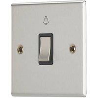 Contactum Iconic 10AX 1-Gang 1-Way Retractive Bell Switch Brushed Steel with Black Inserts (131RP)