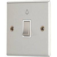 Contactum Iconic 10AX 1-Gang 1-Way Retractive Bell Switch Brushed Steel with White Inserts (360RR)